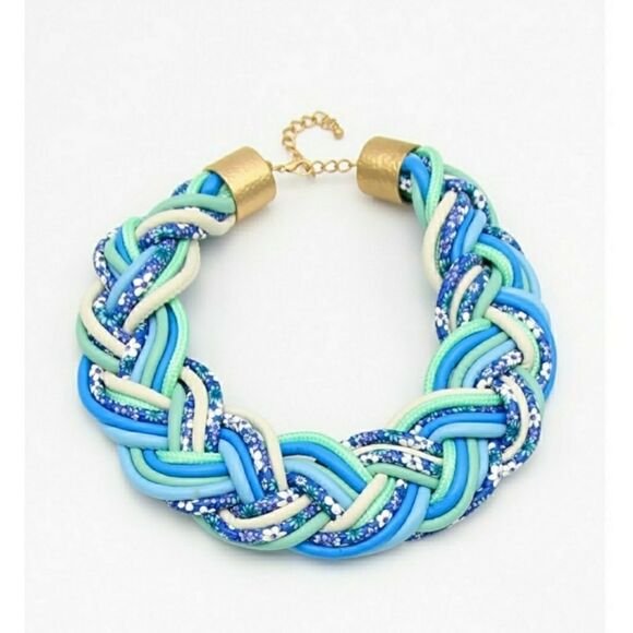 Jewelry - Blue Leather Floral Print Statement Necklace